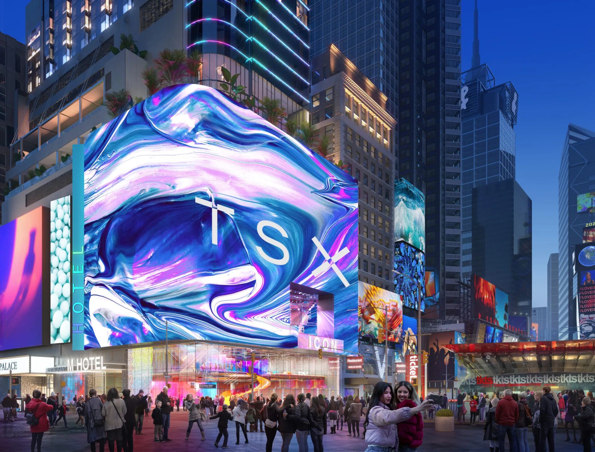 纽约TSX百老汇1800㎡巨幕,三思LED,硬核科技,打造沉浸式,娱乐新地标