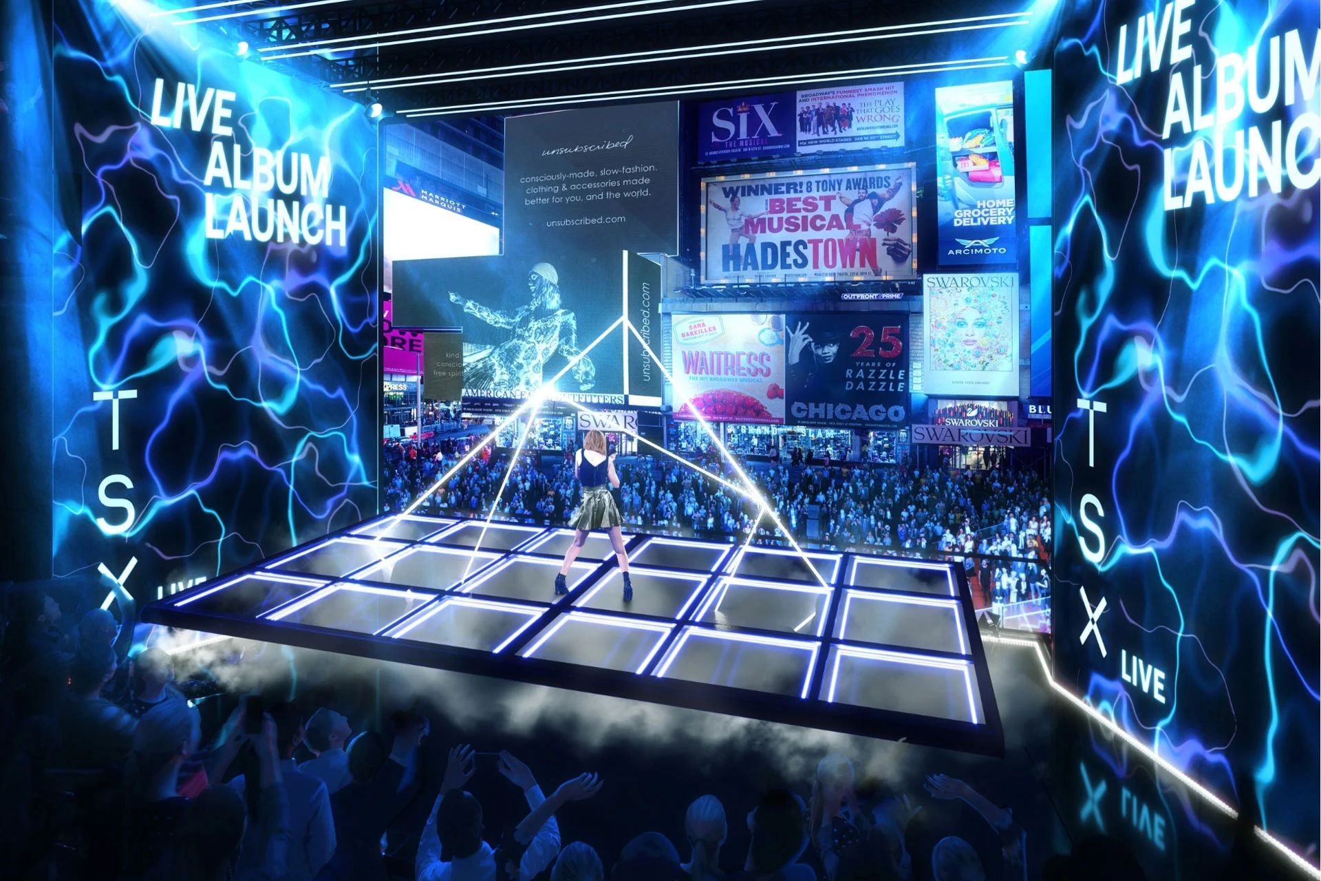 纽约TSX百老汇1800㎡巨幕,三思LED,硬核科技,打造沉浸式,娱乐新地标